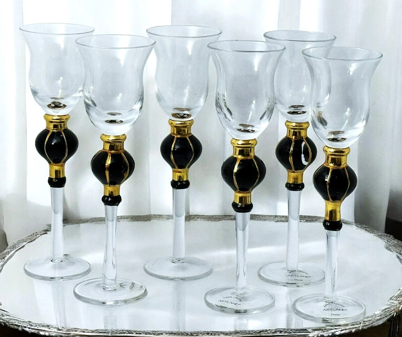 Artland Crystal  RADIANCE - Black Gold -- Set of 6 Cordial Glasses 7 1/8\
