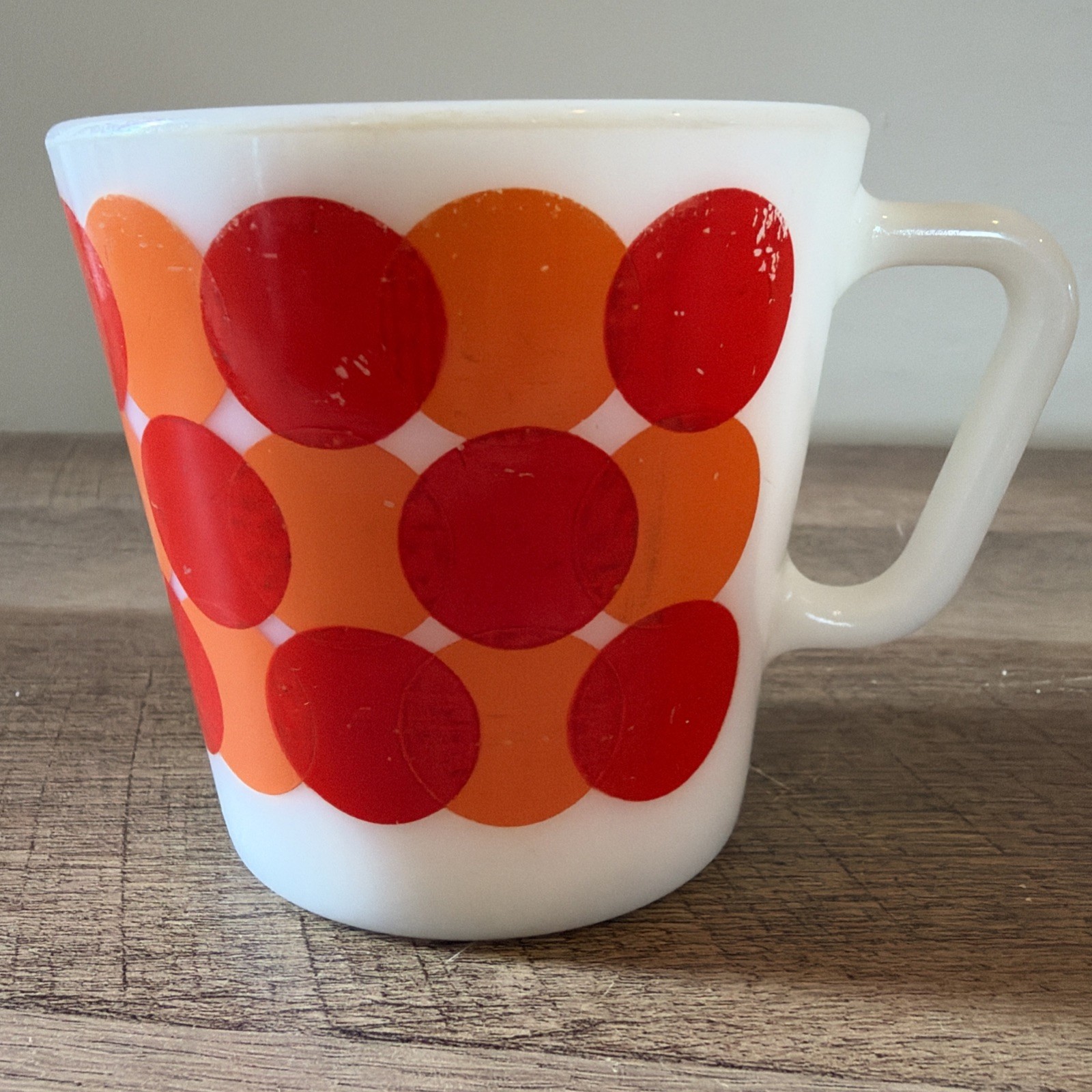 PYREX Orange Red Mod Dot  Dots Coffee Cup Mug 10 oz # 1410 Vintage Very Rare HTF