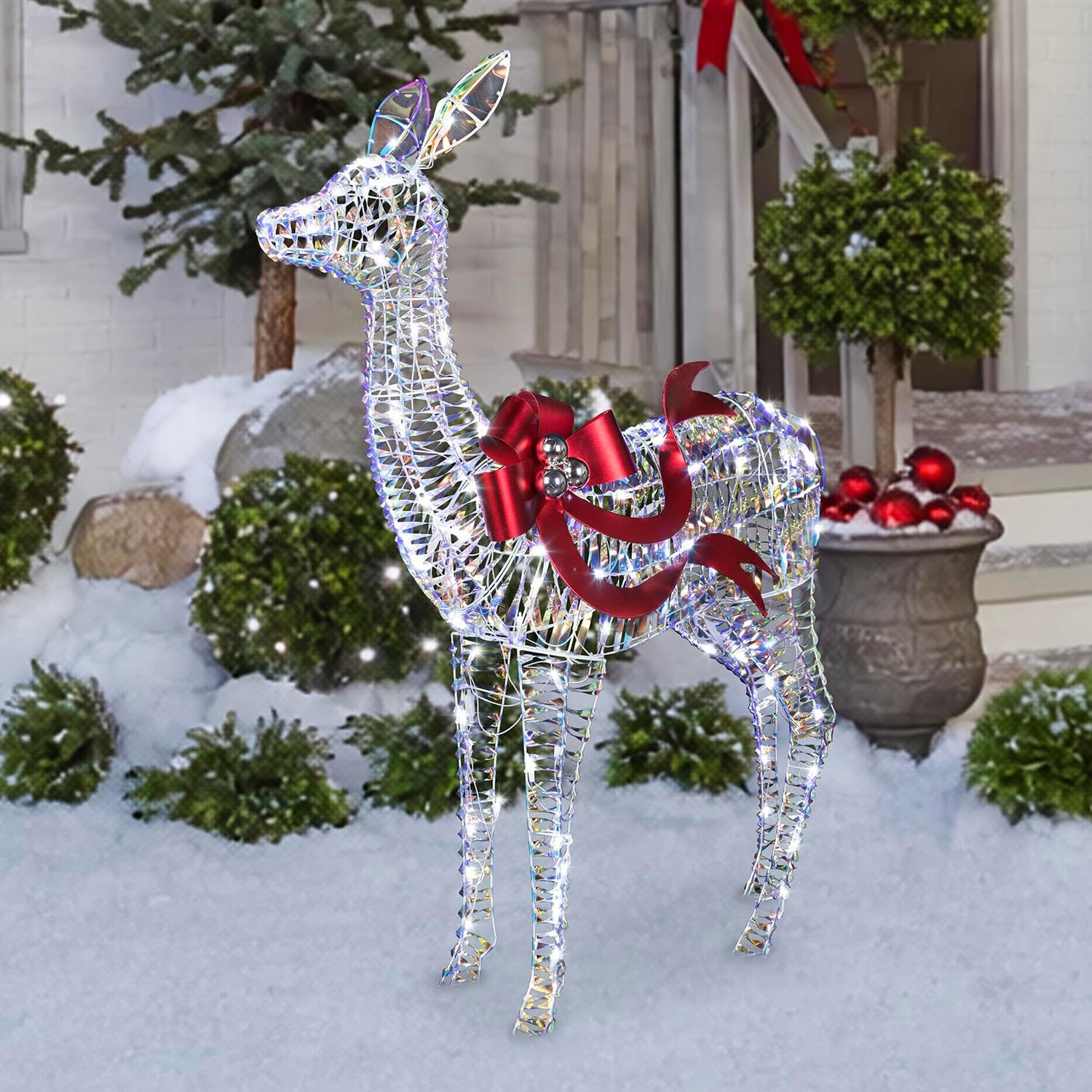 6FT SPARKLE IRIDESCENT LIGHTED REINDEER BUCK 120 LED CHRISTMAS YARD DÉCOR