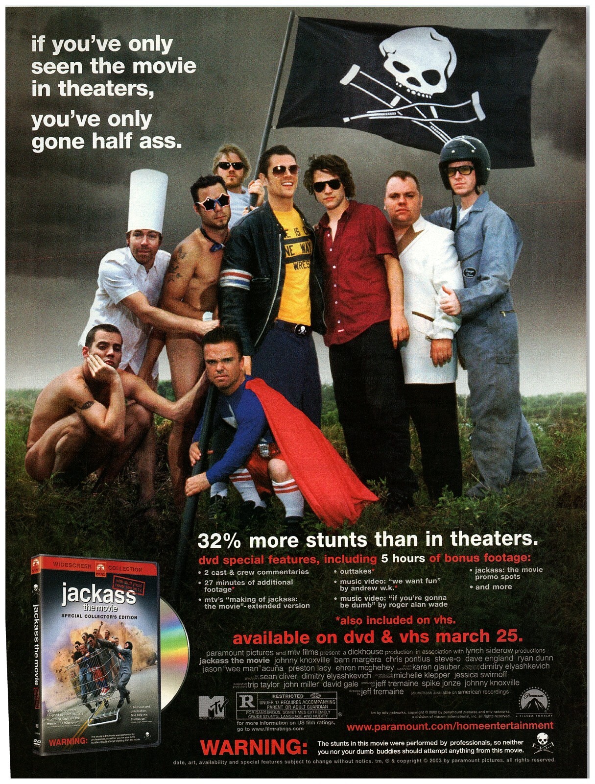 PRINT AD, 2003 Jackass Crew Knoxville Margera Steve-O Ryan Dunn Wee Man 00's Ad