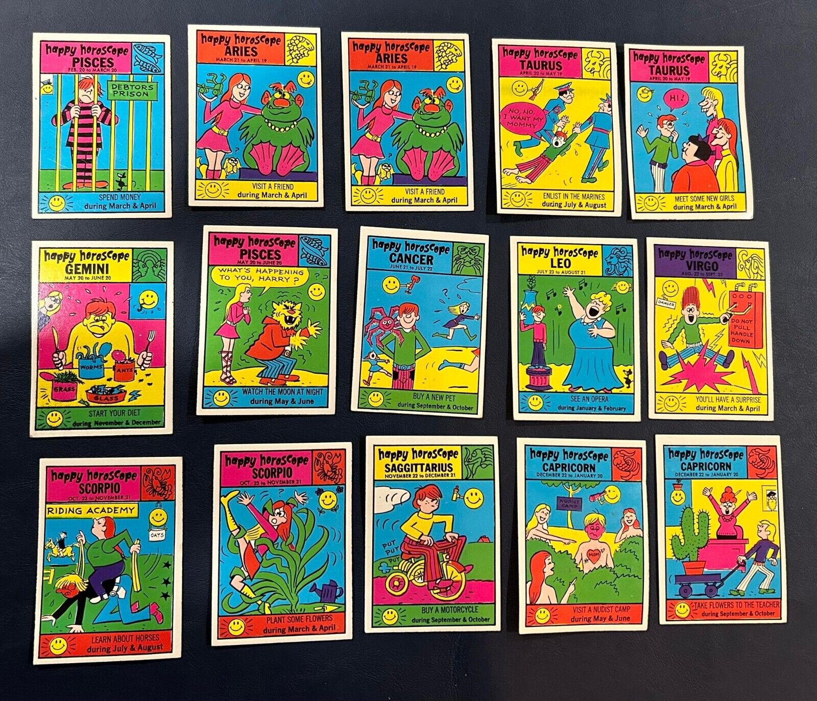 Vintage LOT Happy Zodiac Horoscope 1972 Collector Collectible Cards
