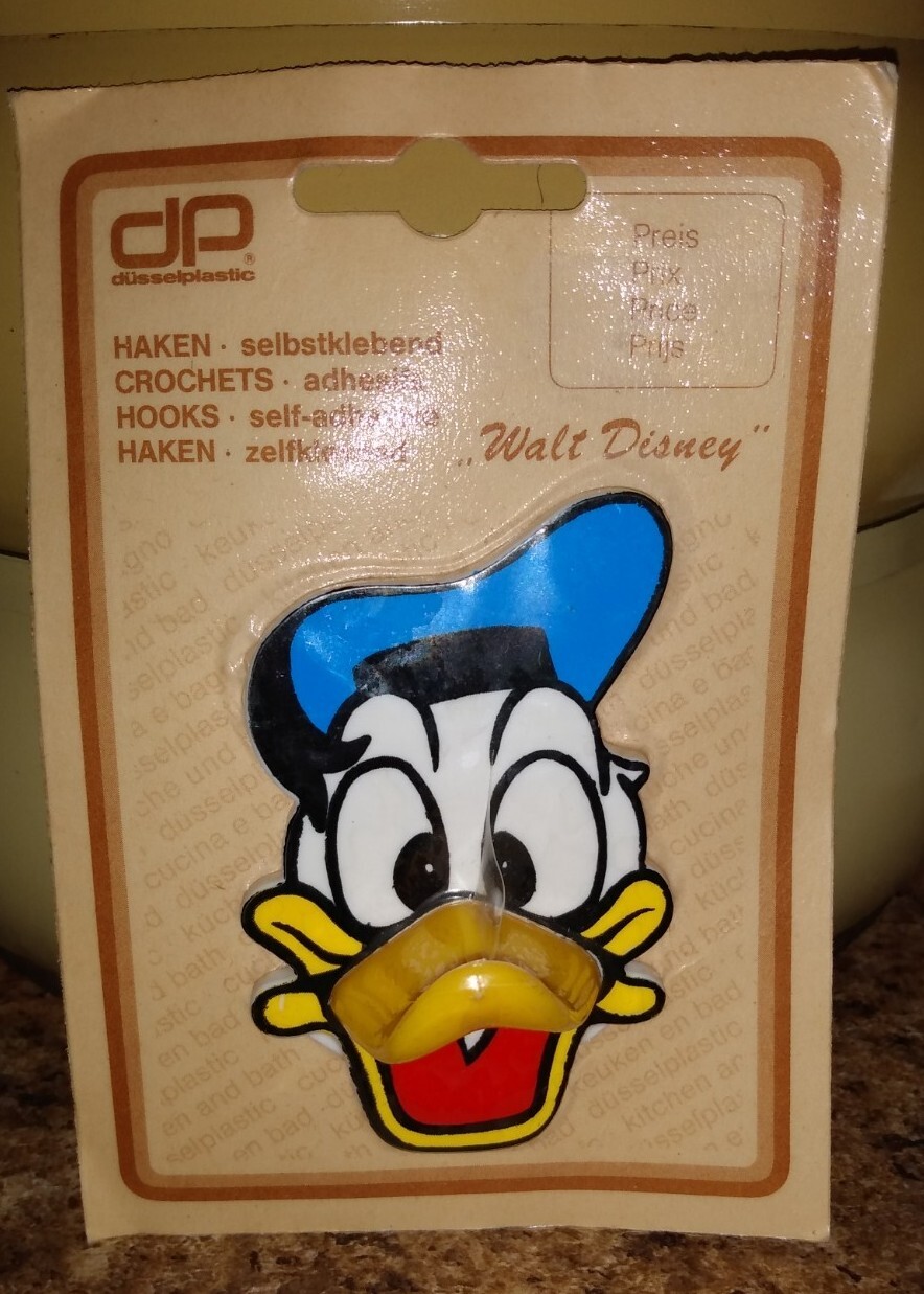 Vtg Walt Disney Donald Duck Self Adhesive Wall Hook Hanging Decor Germany NOS