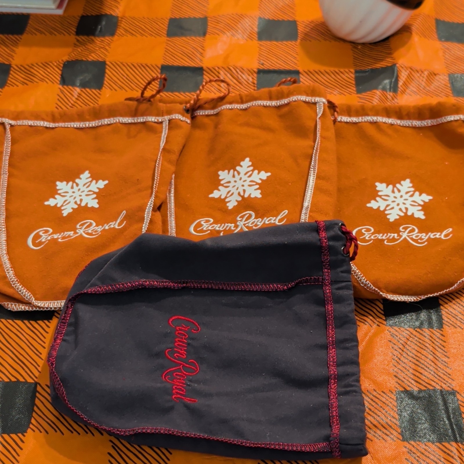 Crown Royal Distillery Advertising Drawstring Bags Lot Orange Black White Red