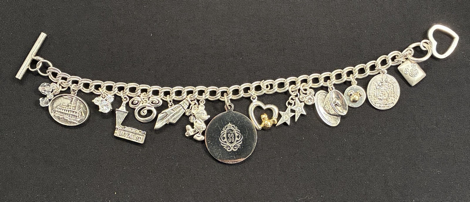 RARE Custom Disneyland Club 33 Charm Bracelet • 925 Silver Chain & Land Charms