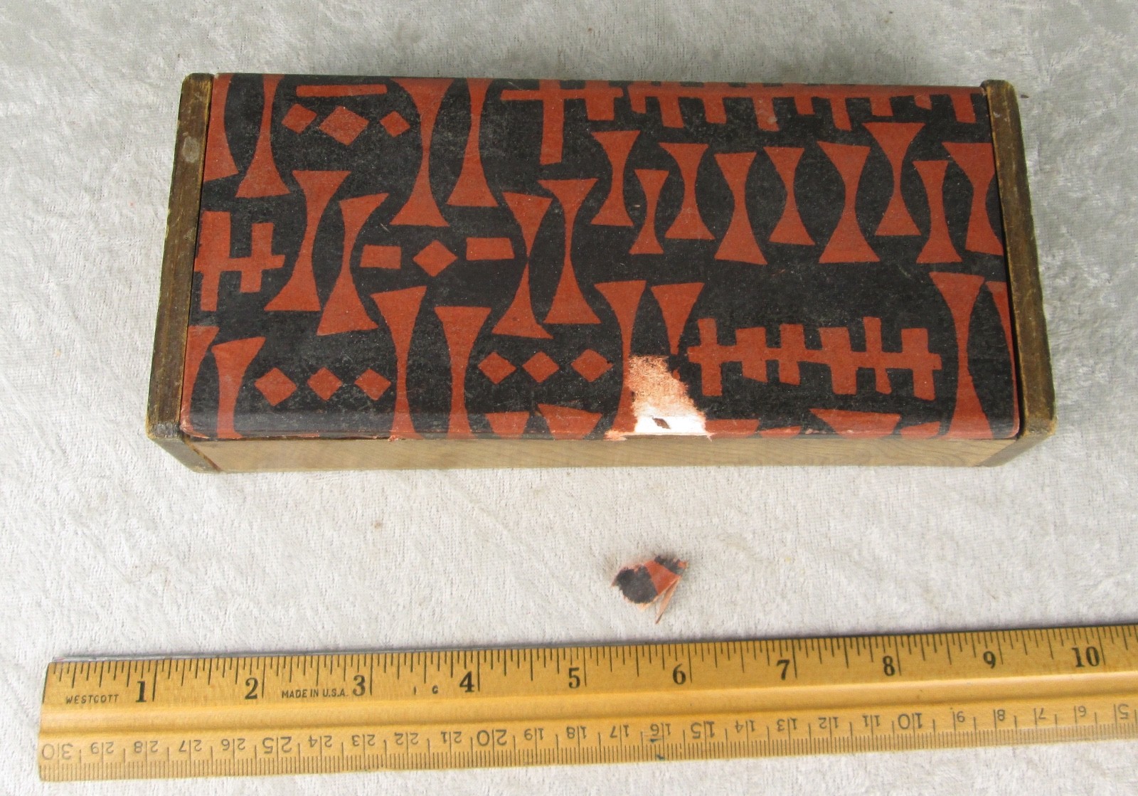 Japanese Wooden Box with Lid Mid Century Modern Paper 8-1/8 inch Vintage