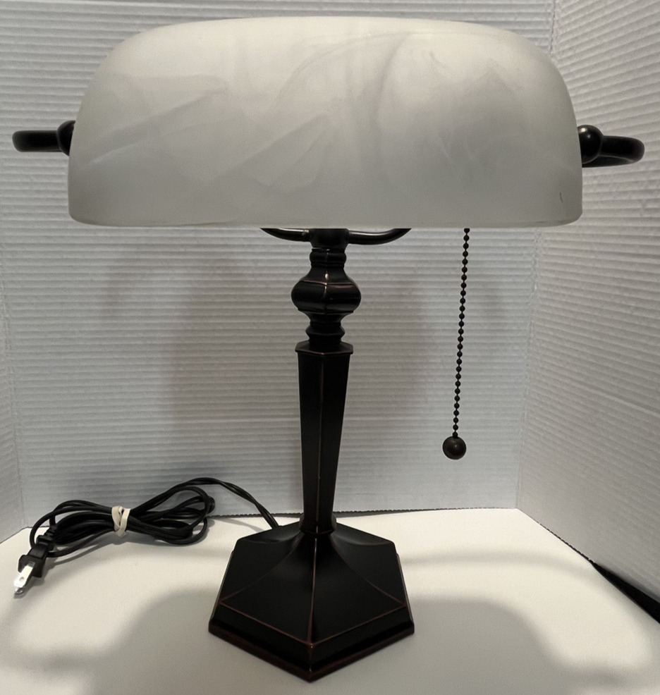 BANKERS DESK LAMP WITH WHITE FROSTED GLASS SHADE 11\