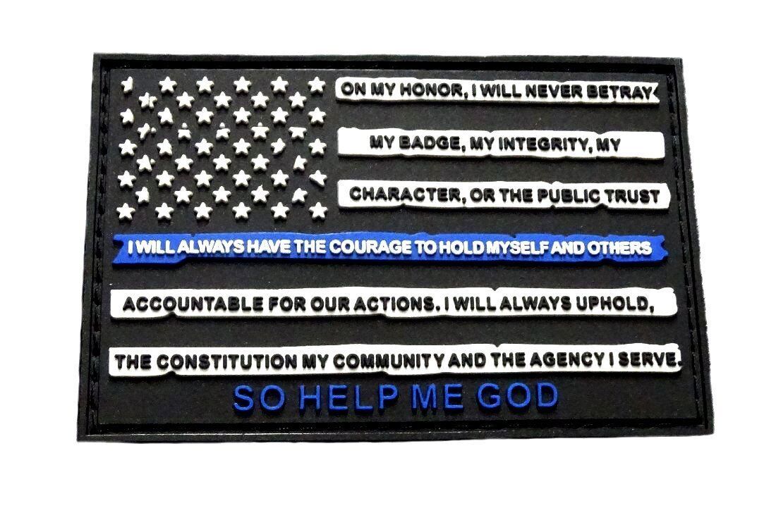Police Thin Blue Line American Flag Leo Oath Patch (HOOK-PVC Rubber) 