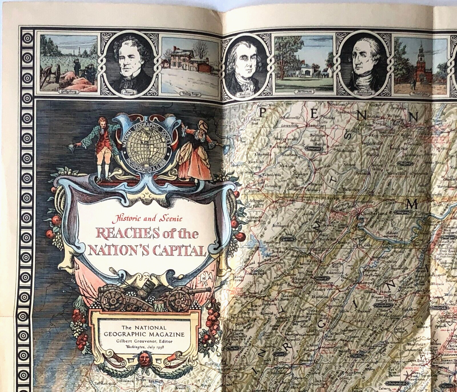 1938 Nations Capital Map Washington DC Historical Scenic National Geographic Vtg