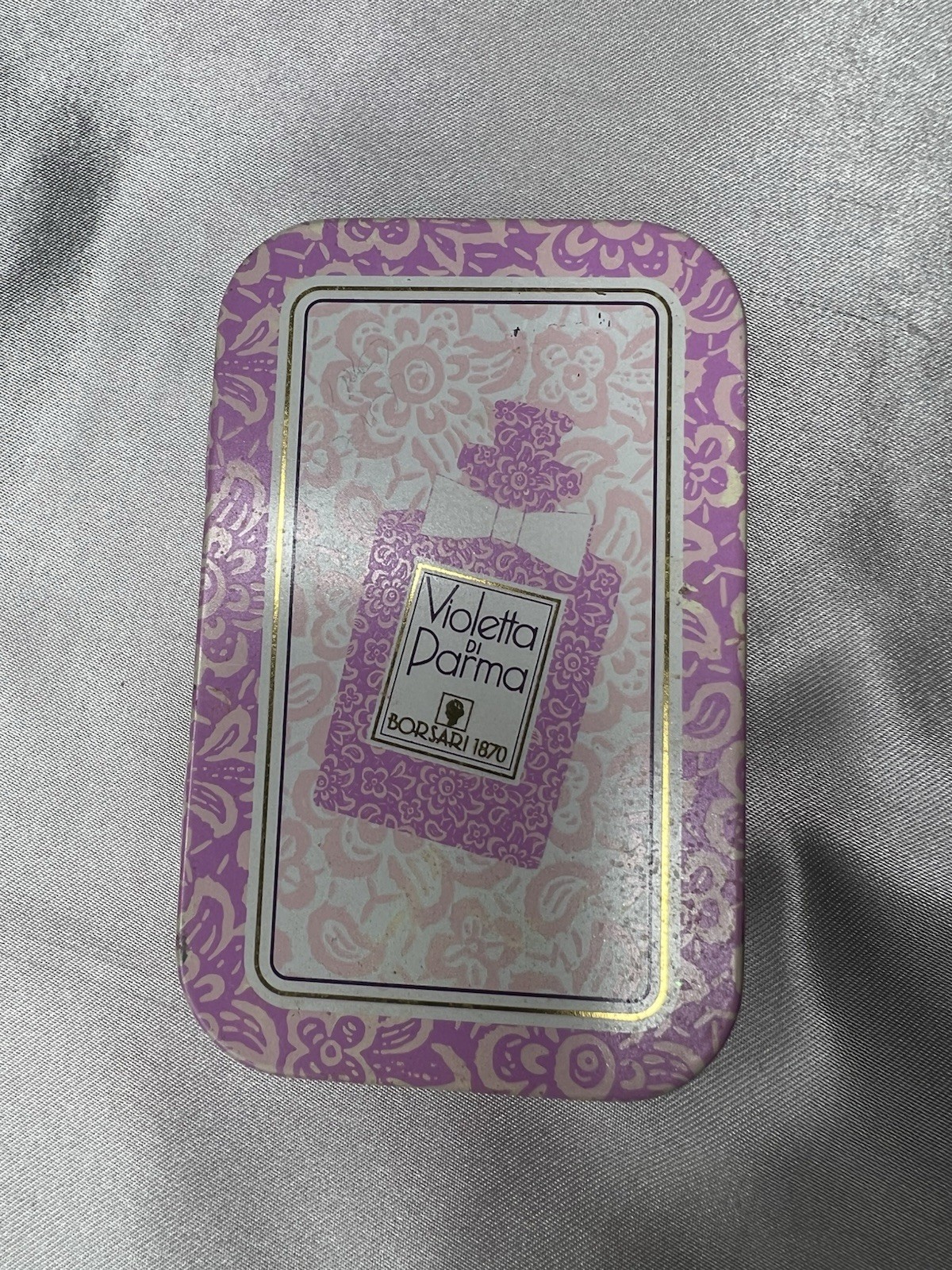 Vintage Borsari 1870 Violetta di Parma Miniature Perfume Set In Tin Heart Flask