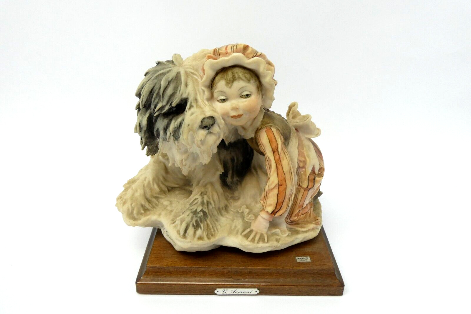 G. Armani Signed 1982 Florence Italy Girl & Shaggy Sheep Dog Figurine Figure