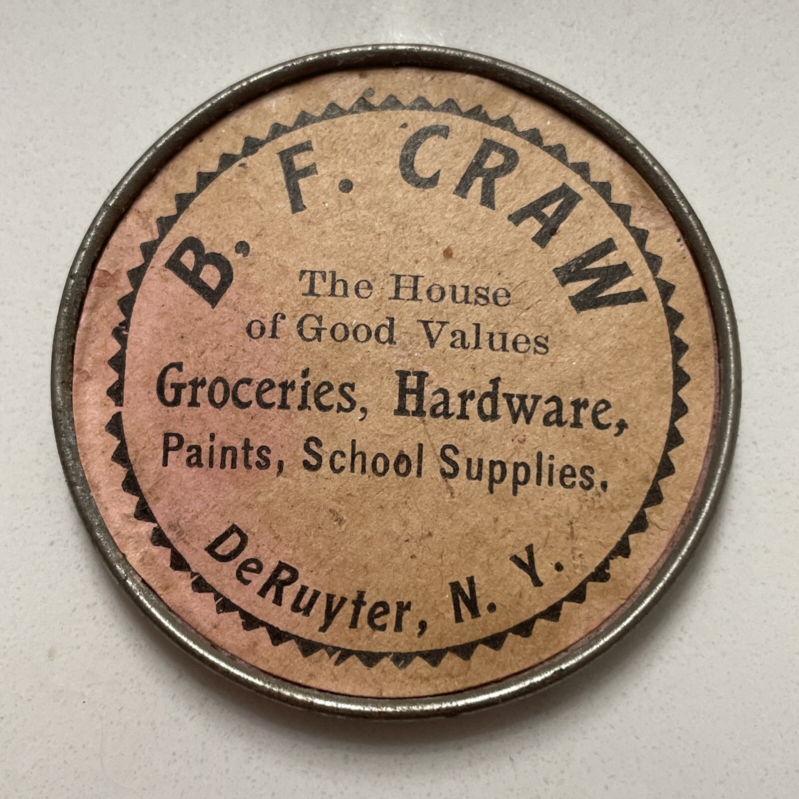 DeRuyter NY Pocket Mirror Ca1910 BF Craw House of Good Values Groceries Hardware DeRuyter NY Pocket Mirror Ca1910 BF Craw House of Good Values Groceries Hardware
