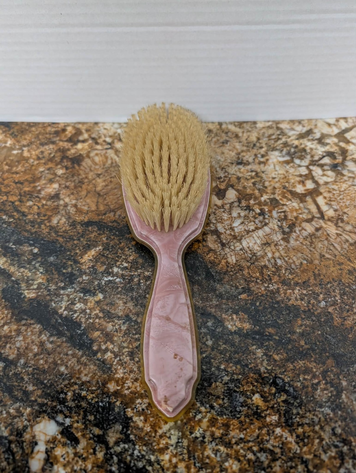 Vintage Antique Victorian Pink Plate HAIR BRUSH Original Guilloché 