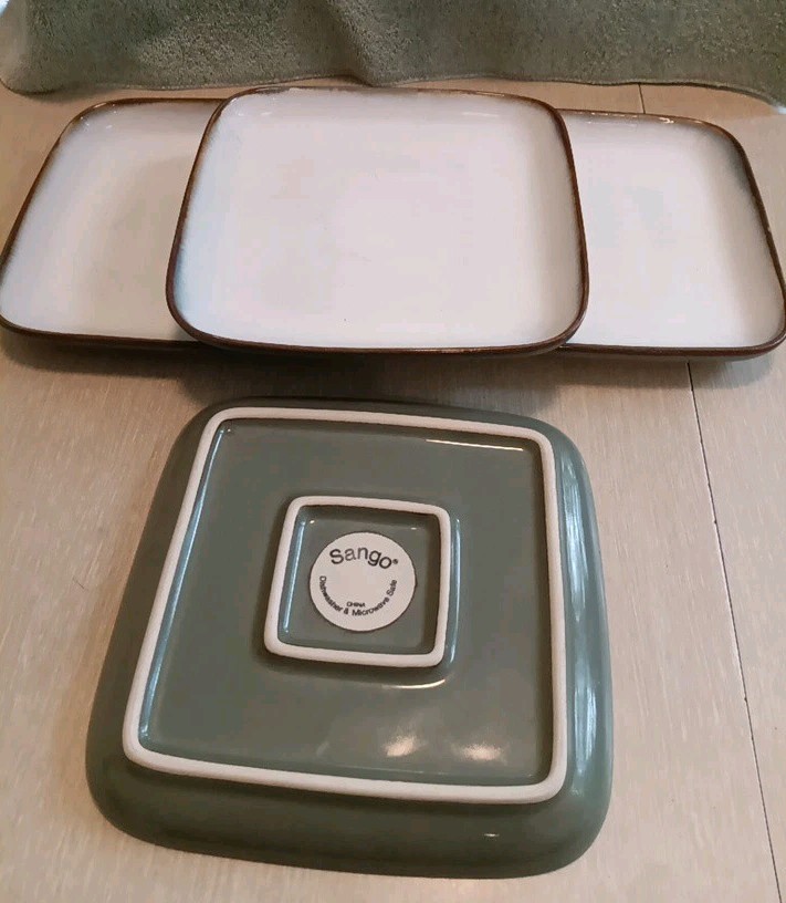 SANGO Concepts Avocado Square Salad Plates Set Of 4, Discontinued