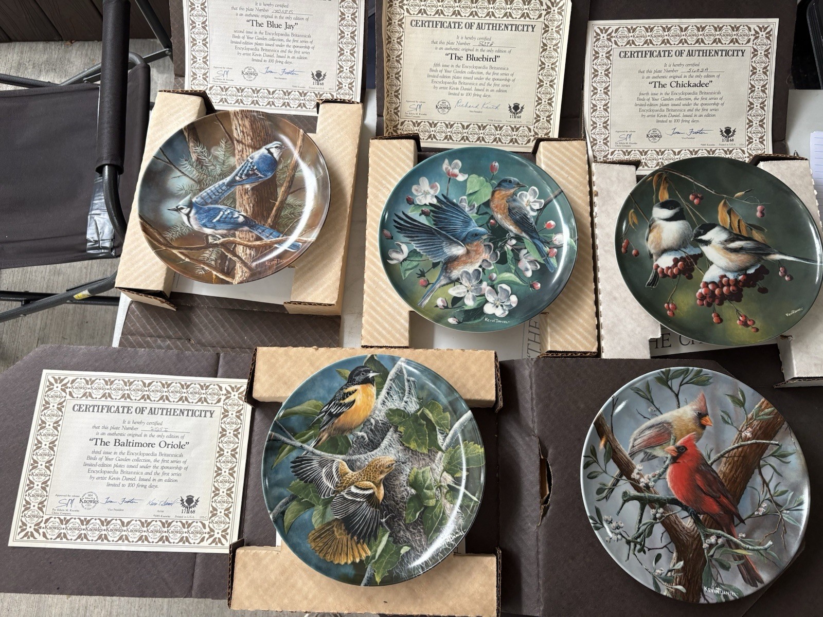Edwin M Knowles Birds of Your Garden Plates 1-5 Kevin Daniel COA Boxes Set