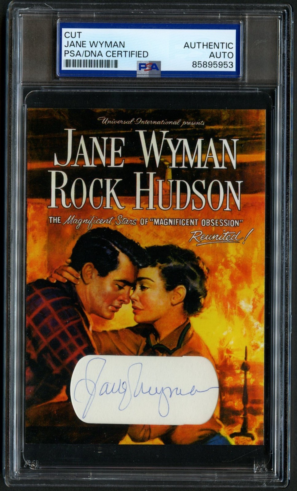 Jane Wyman signed 3.5x5 Actress: Magnificent Obsession Custom Cut PSA Slabbed