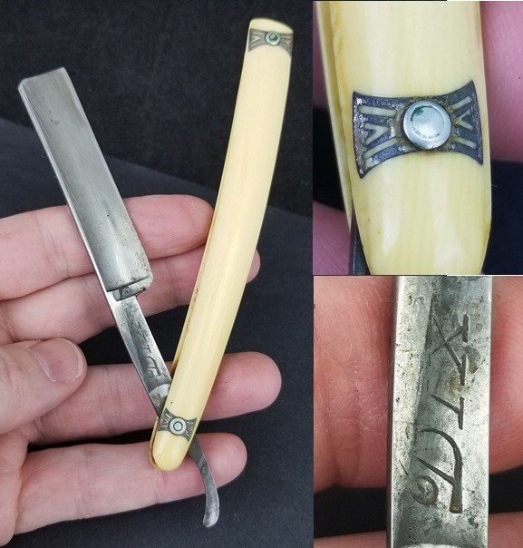 RARE straight edge razor Dubl Keen Dix celluloid estate sale antique