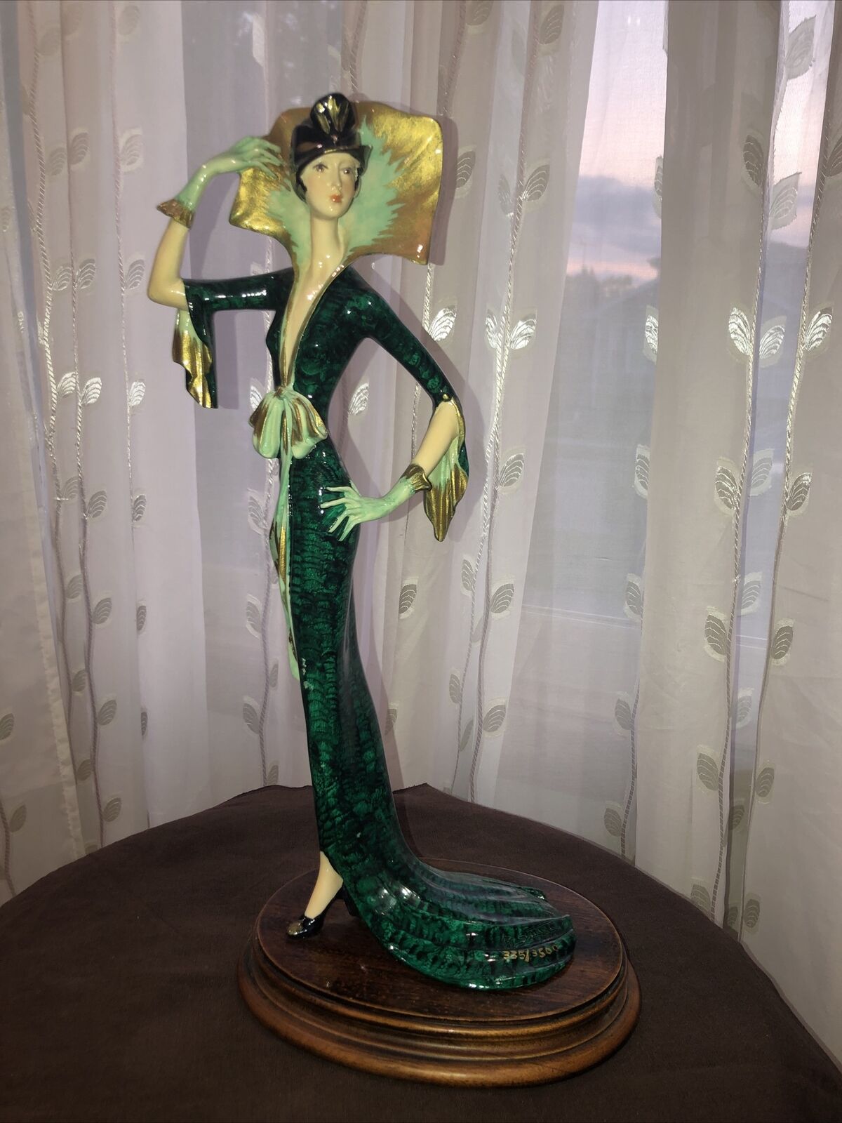 Vtg A. Santini Figurine Art Deco Lady In Green Dress Signed Ltd Ed. 704/3500