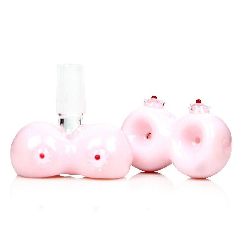 14MM Pink Thick Quality Glass Boob Breast Double Bowl Head Piece Slide Bong