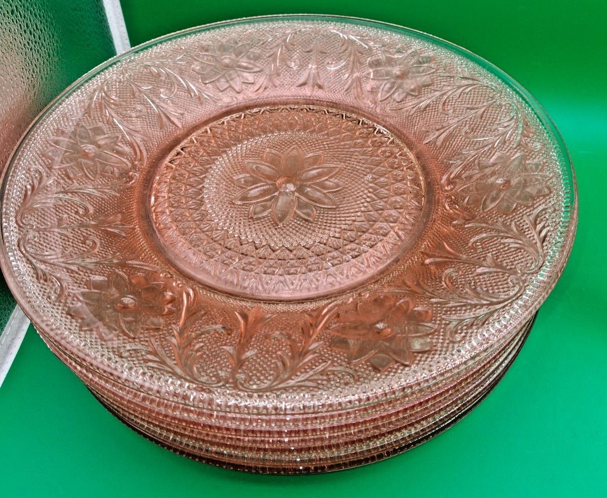 Vintage Indiana Glass Tiara Pink Sandwich Pattern Dinner Plates Set 4 10 1/4\