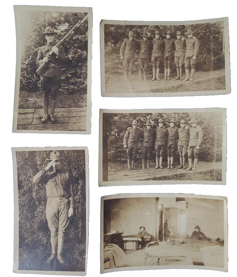 Vtg WW1 Snapshots Photo Soldier w/ Bayonet Salute Inside Barracks LOT 5