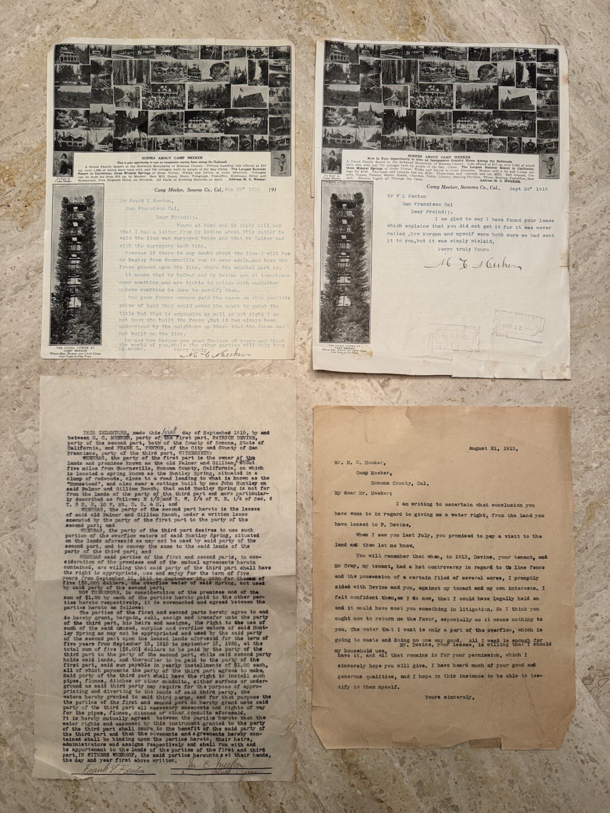 Vintage Ephemera & Advertisements, Camp Meeker, Sonoma County, California 1913