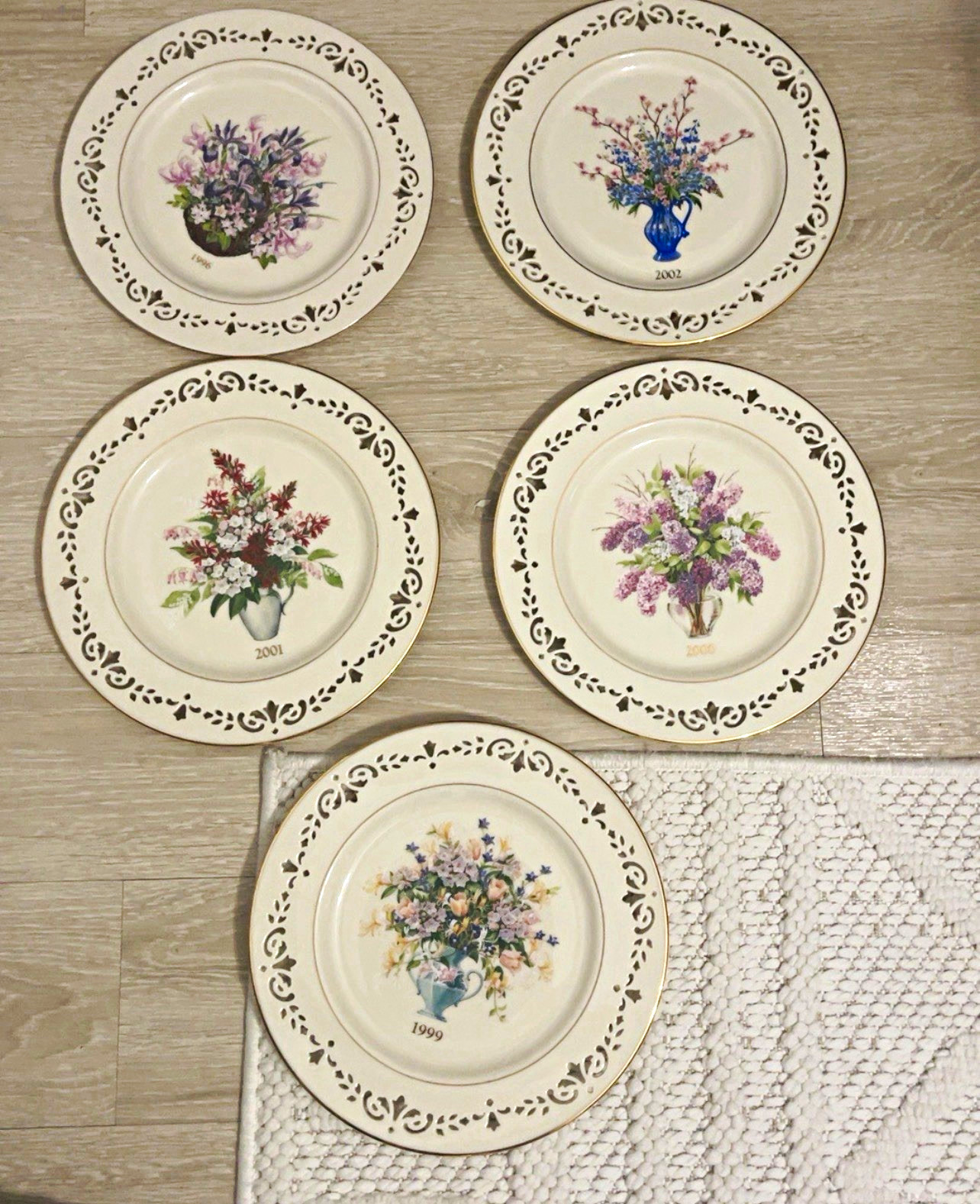 Lenox Colonial Bouquet Floral Porcelain Collector Plates set of 5 1998-2002  24k