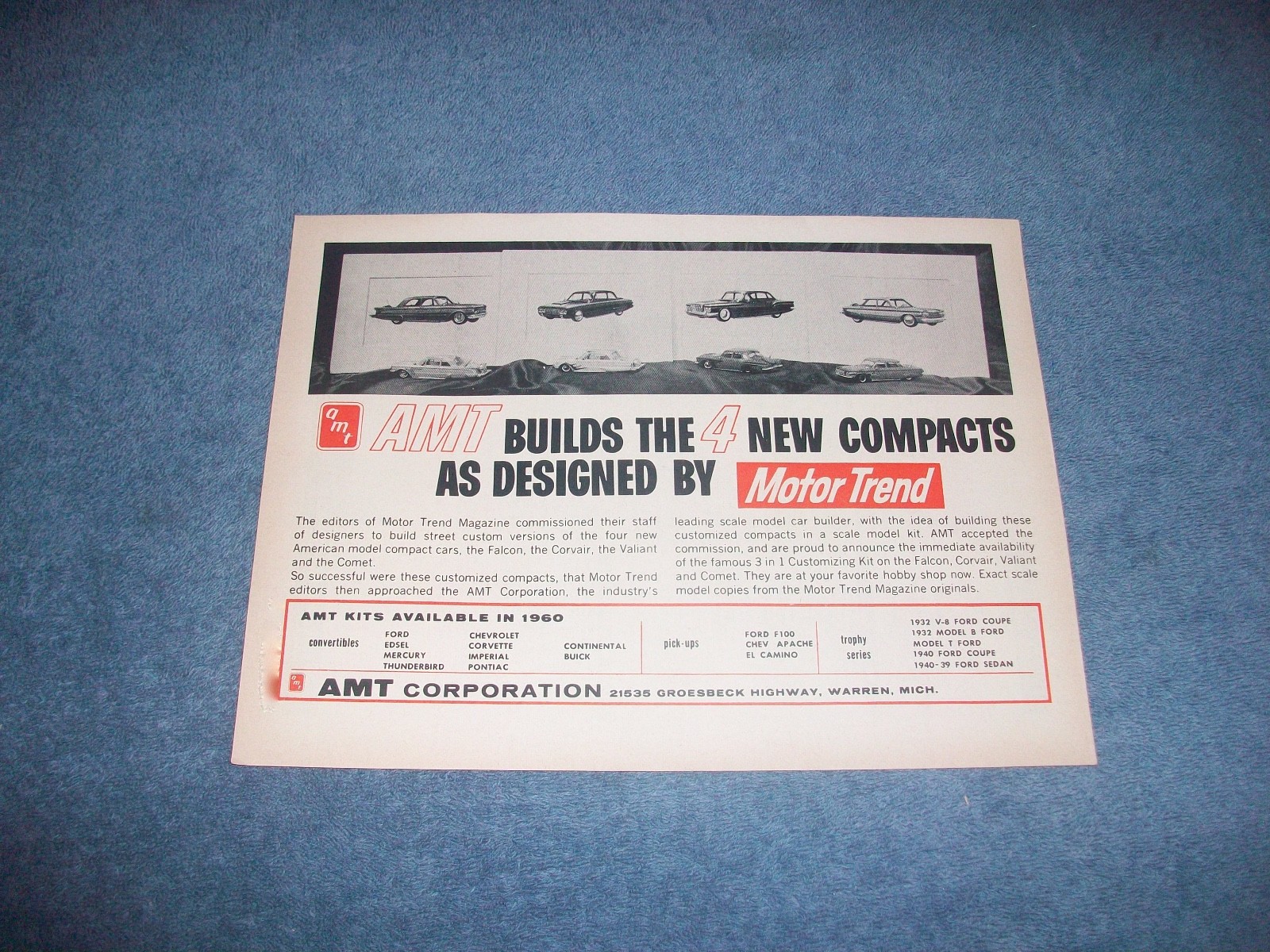 1960 AMT 3-n-1 Model Car Kits Vintage Ad \