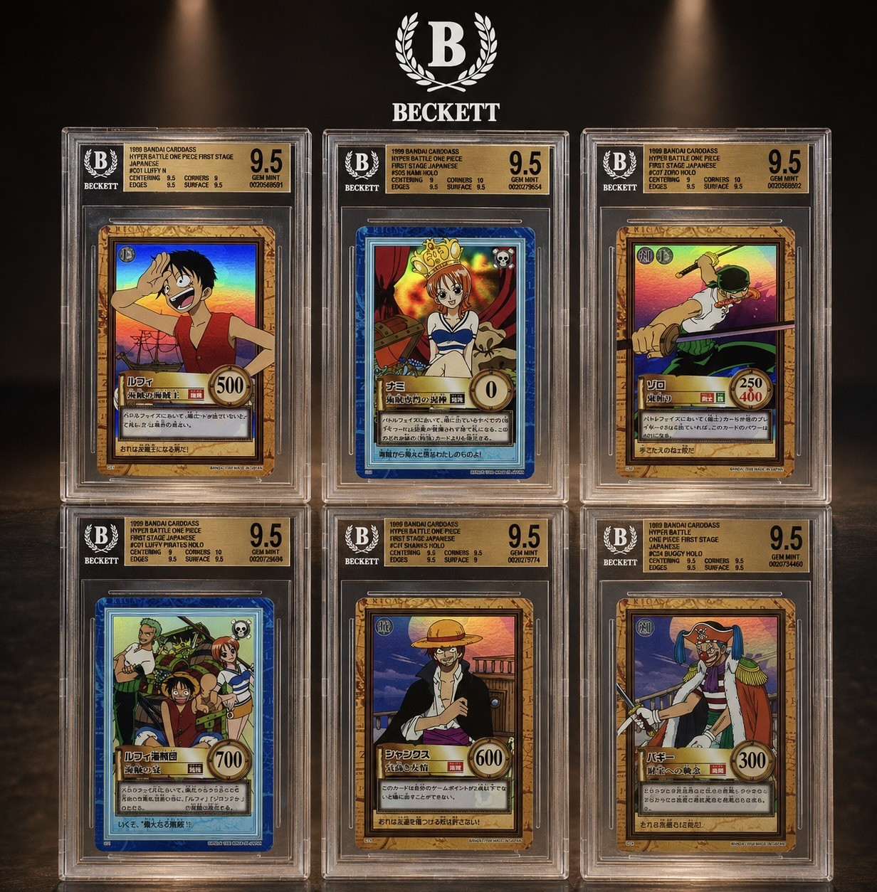 1999 One Piece Hyper Battle First Stage Foil BGS 9.5 COMPLETE SET with LUFFY C01 1999 One Piece Hyper Battle First Stage Foil BGS 9.5 COMPLETE SET with LUFFY C01