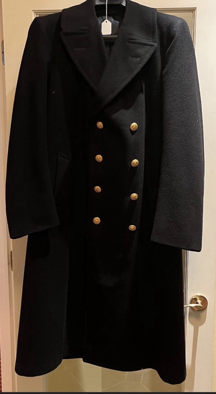 Vintage 1969 US Navy Officer Bridge Coat 100% Wool Vietnam Era Long Military 42L