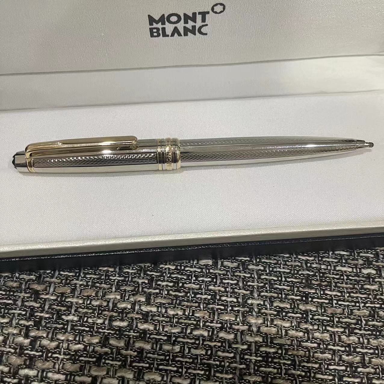 New Montblanc 2866 Meisterstuck Silver Metal Ballpoint Pen Grid Shape 164P