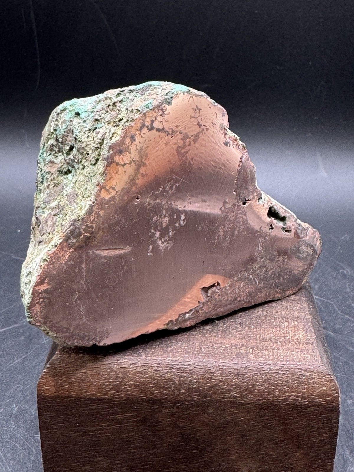 Michigan Native Float Copper 1.1 lb Cut Face Natural Green Patina Specimen