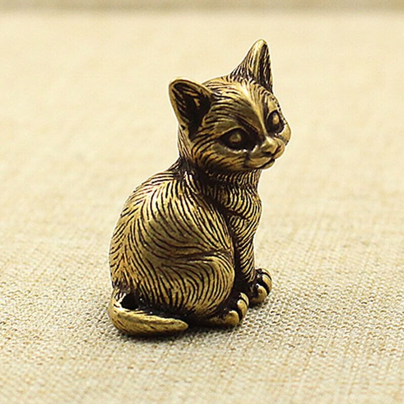 Brass Cat Figurine Small Statue Animal Figurines Toys Home Desktop Decoration