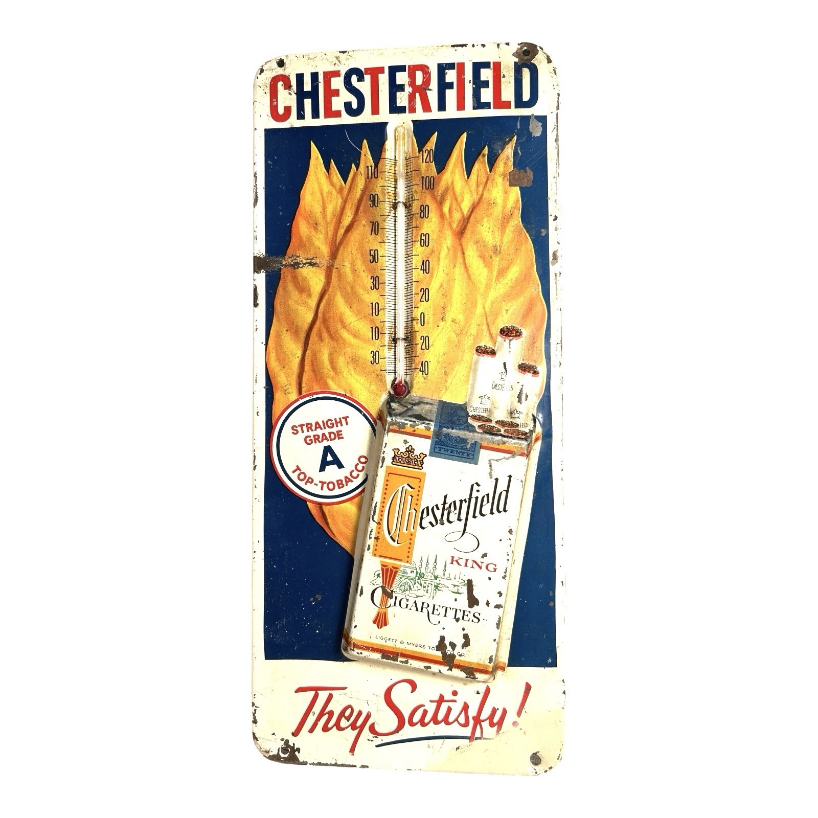 Antique Chesterfield Cigarettes Advertising Thermometer - Working - Tobacco Ad Antique Chesterfield Cigarettes Advertising Thermometer - Working - Tobacco Ad