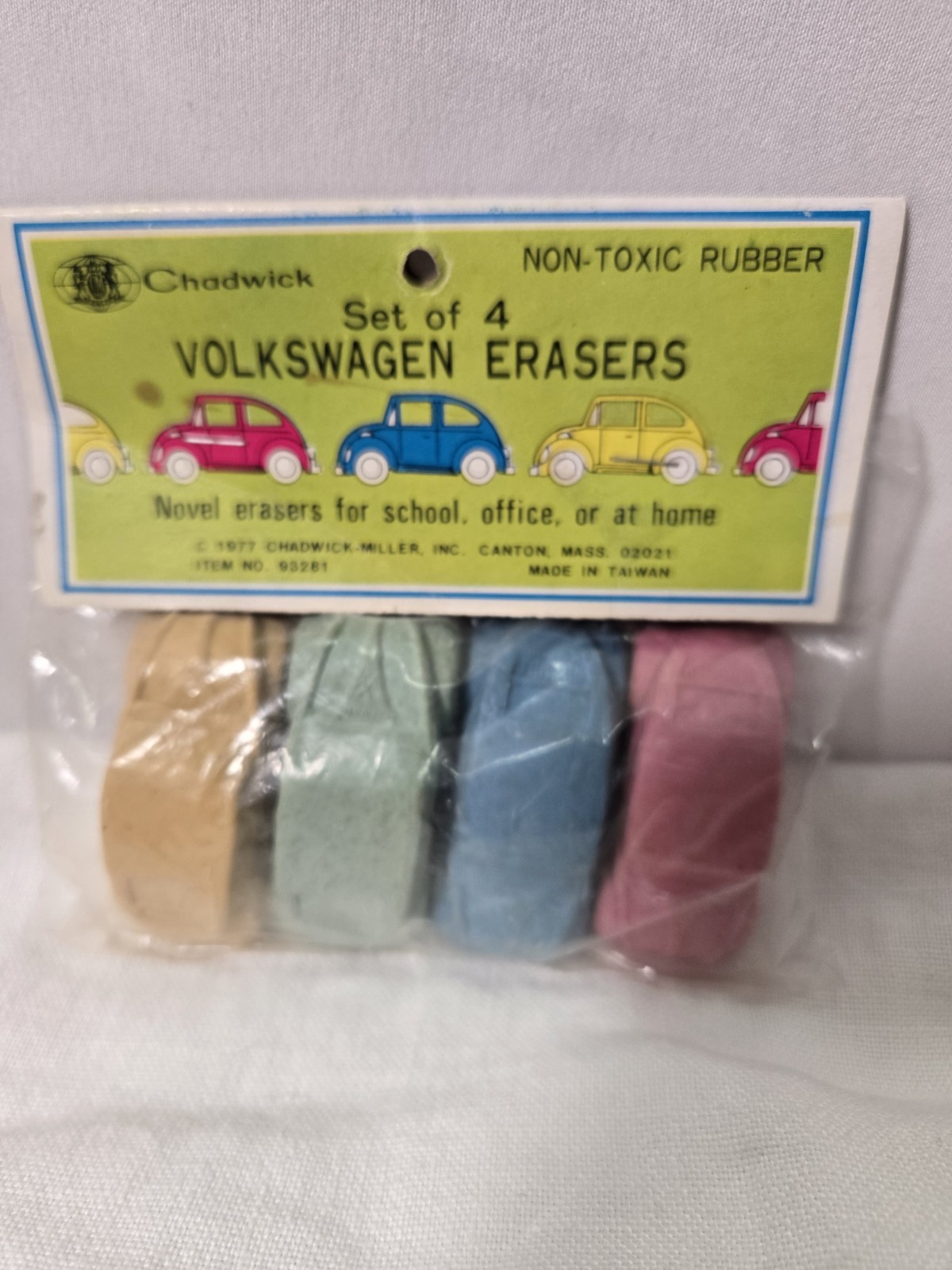 1977 Chadwick Miller Volkswagen Beetle Erasers Set of 4 Sealed VW Bug NOS Sealed