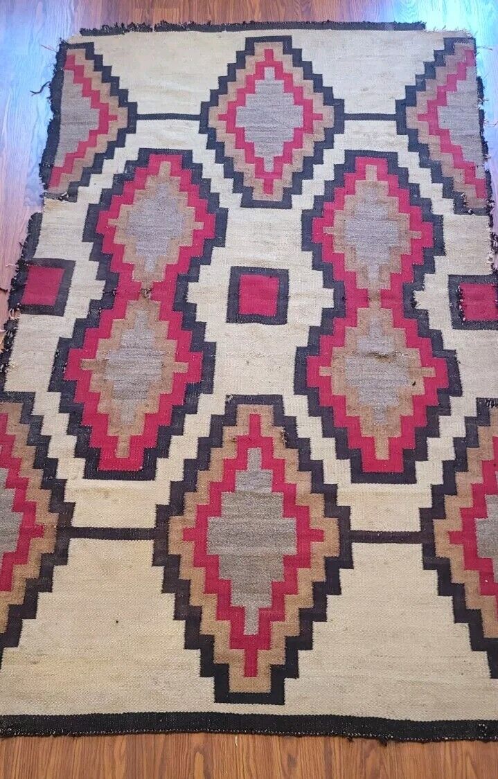 Antique Navajo Handwoven Native American Indian Rug Wool Blanket Carpet 5'x8'