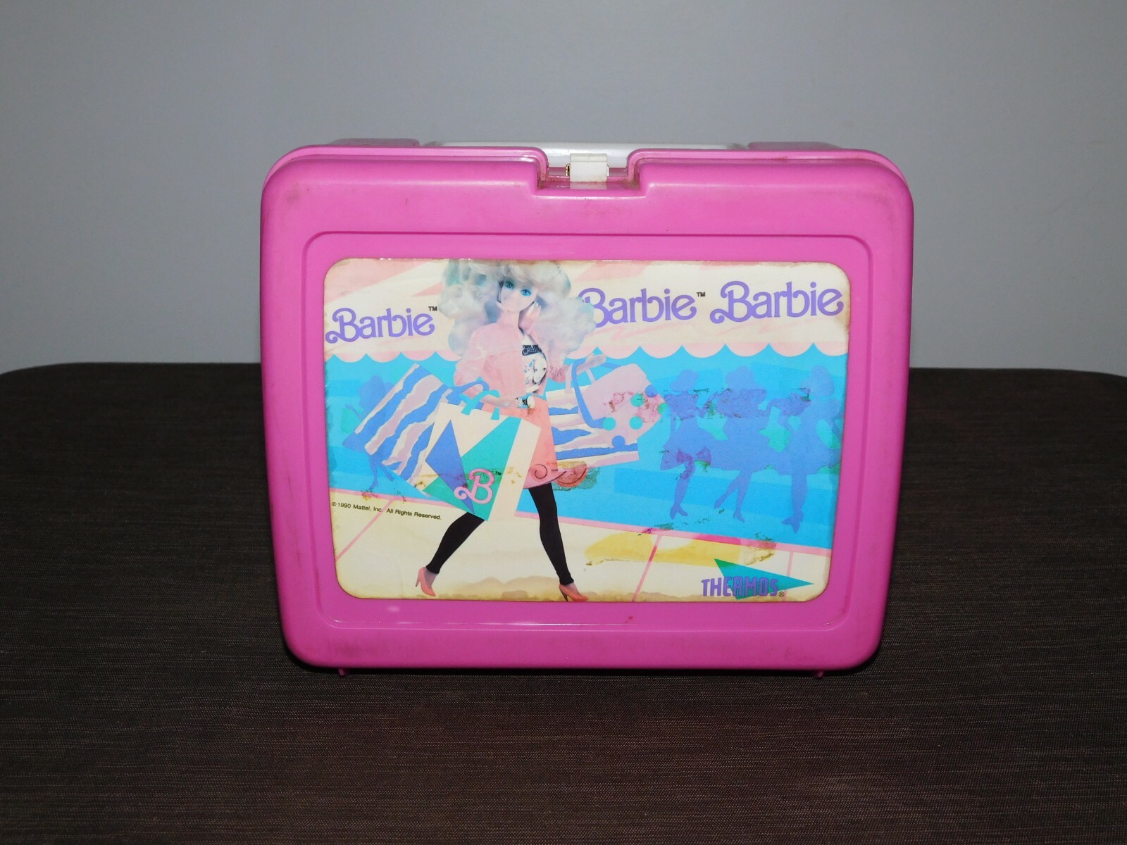 VINTAGE 1990 MATTEL PLASTIC BARBIE PINK LUNCH BOX 
