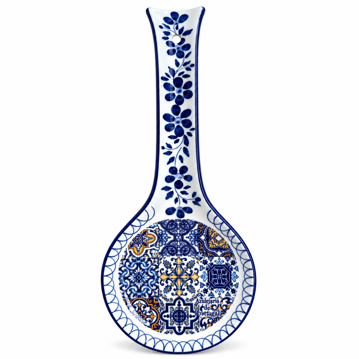 Hand-Painted Portuguese Ceramic Spoon Rest – Mixed Azulejo Design, 10 Hand-Painted Portuguese Ceramic Spoon Rest – Mixed Azulejo Design, 10