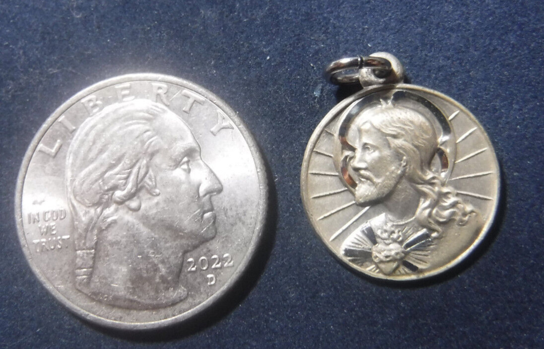 Beautiful Vintage Catholic Sterling Silver Scapular Medal