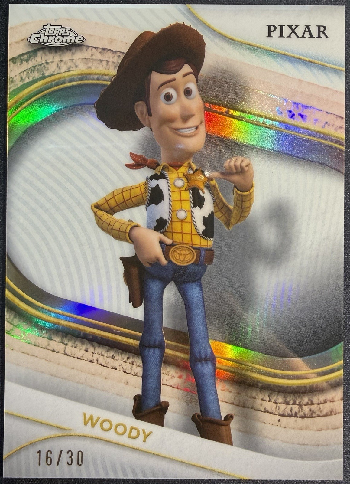 2025 Topps Disney Chrome Woody White Refractor #/30 Toy Story