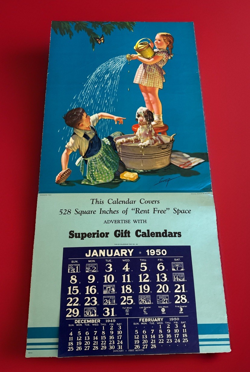 VINTAGE 1949-1950 “Doggone You” Stuart Calendar Salesman Sample 16” X 33” VINTAGE 1949-1950 “Doggone You” Stuart Calendar Salesman Sample 16” X 33”