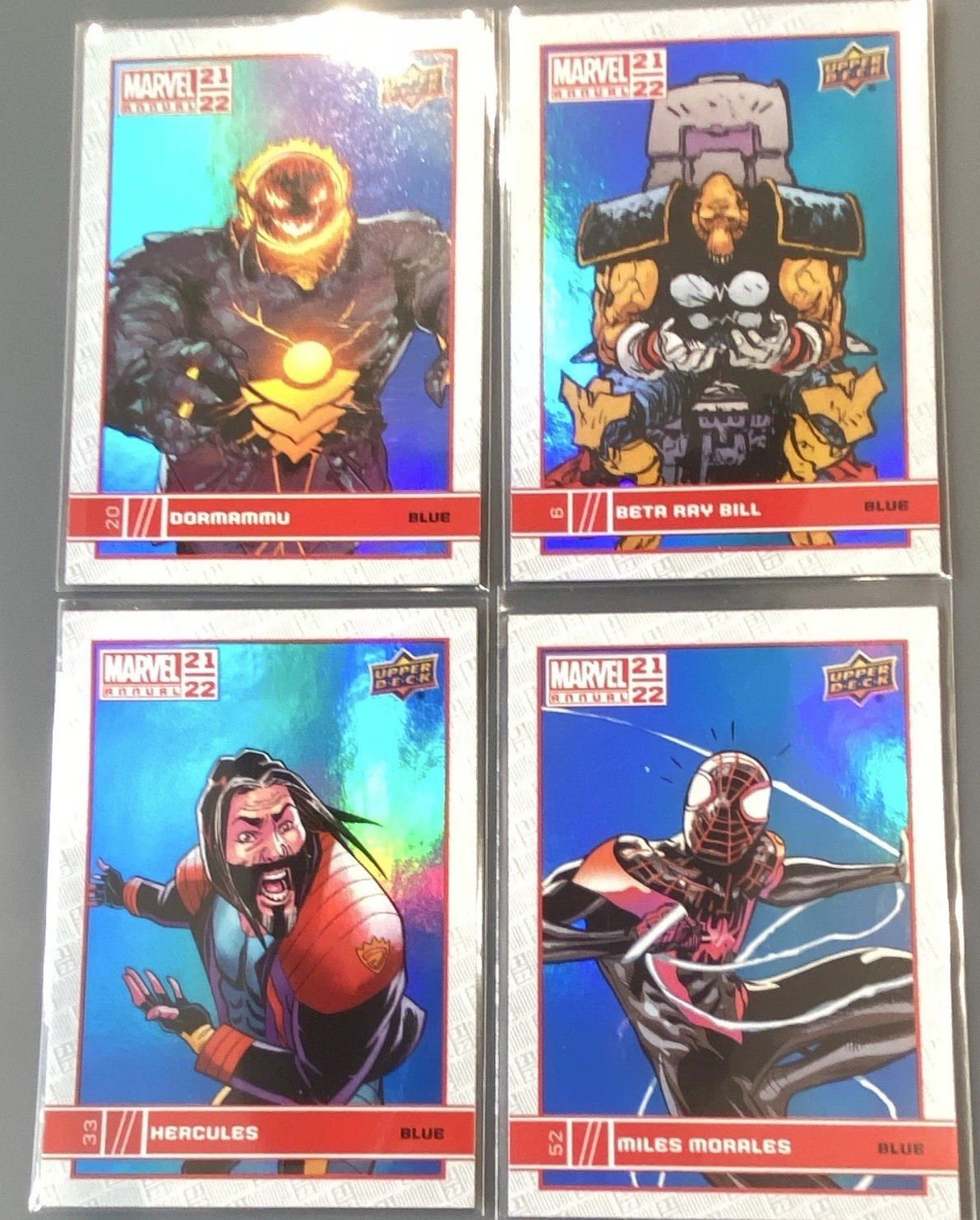 Miles Morales 2021-22 Upper Deck Marvel Annual  Blue Refractor 4 Card Lot. BRB