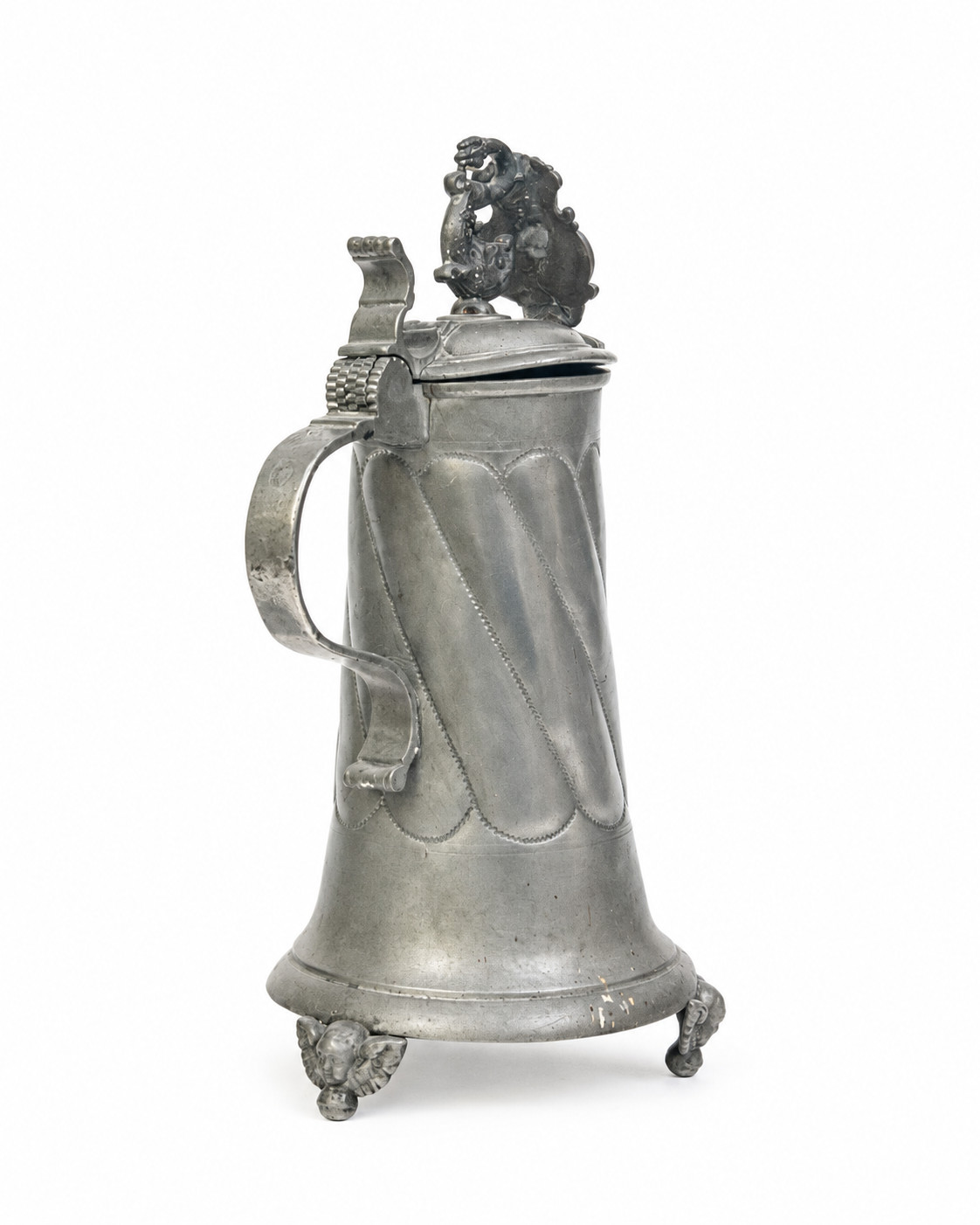 Antique Schwabisch Hall Wurttemberg Pewter Flagon Marked Lion Feet Dragon Finial