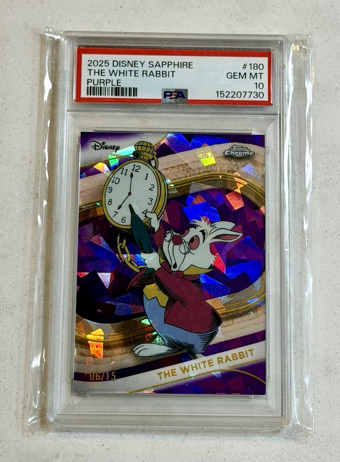 2025 Topps Chrome Disney Sapphire The White Rabbit /15 Purple PSA 10 GEM MINT