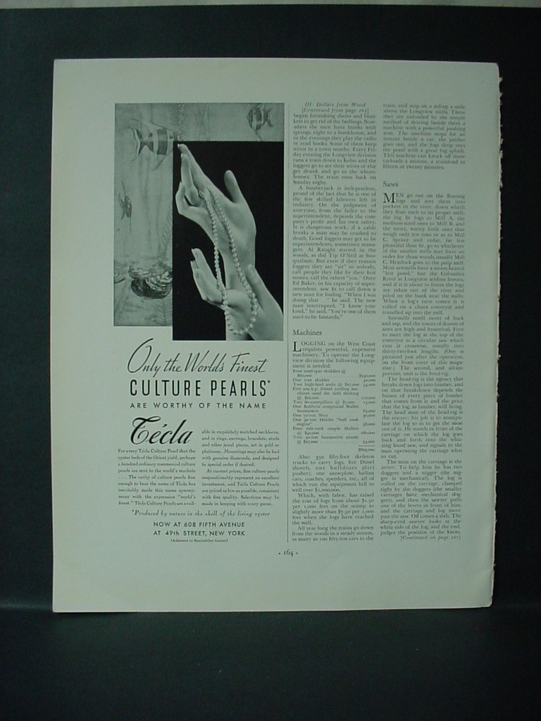 1934 Tecla Culture Pearls Jewelry Vintage Print Ad 11625