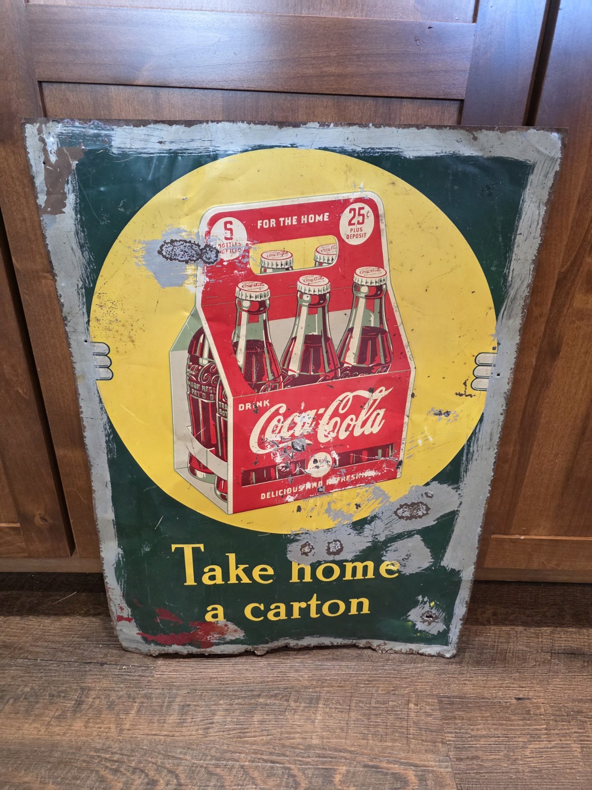 Vintage 1930s Coca-Cola Take Home a Carton Metal Sign 6 Pack Curb Display...