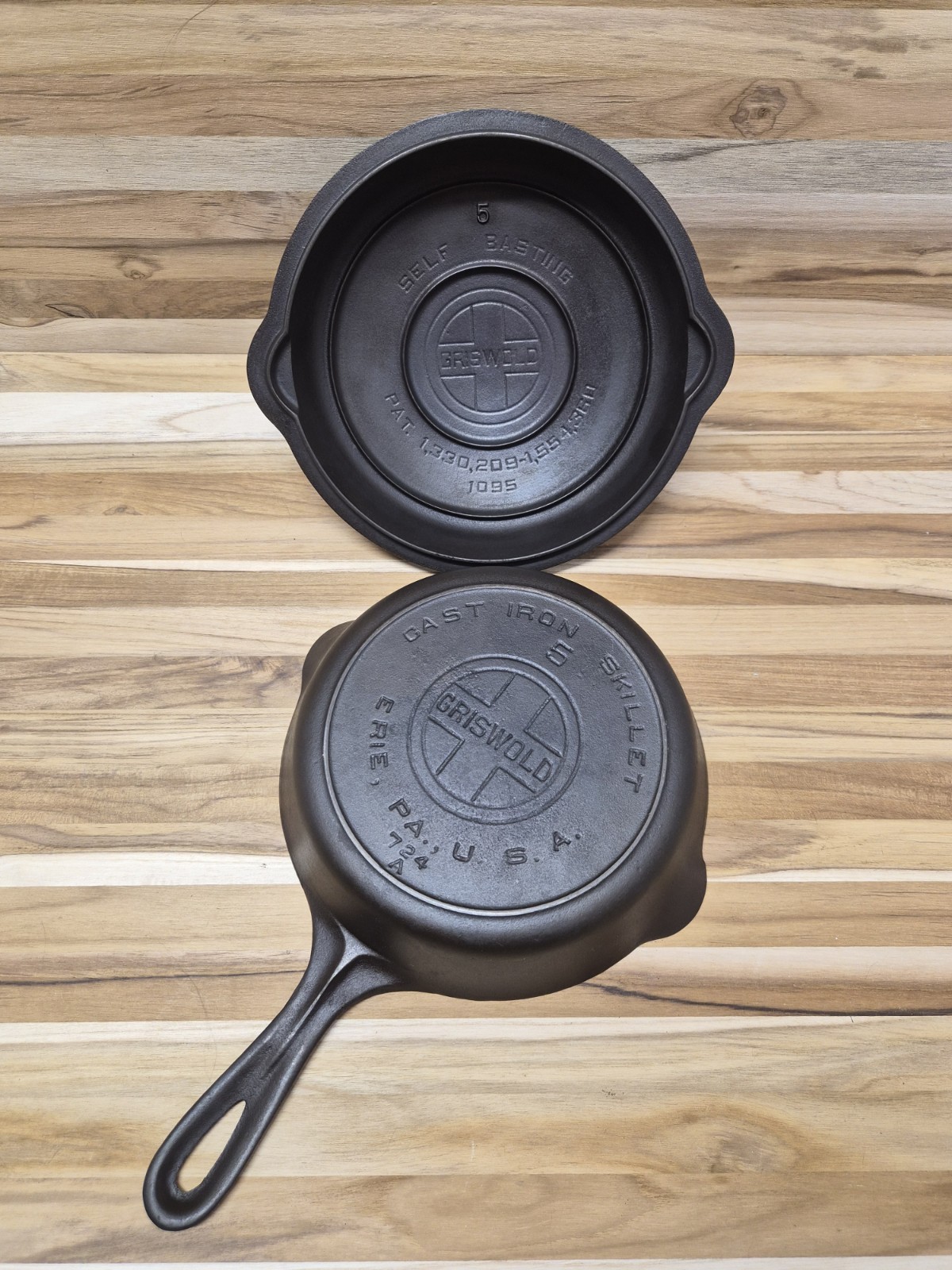 Rare Griswold No 5 Cast Iron Skillet Heat Ring Large Block Logo 724 Lid 1095