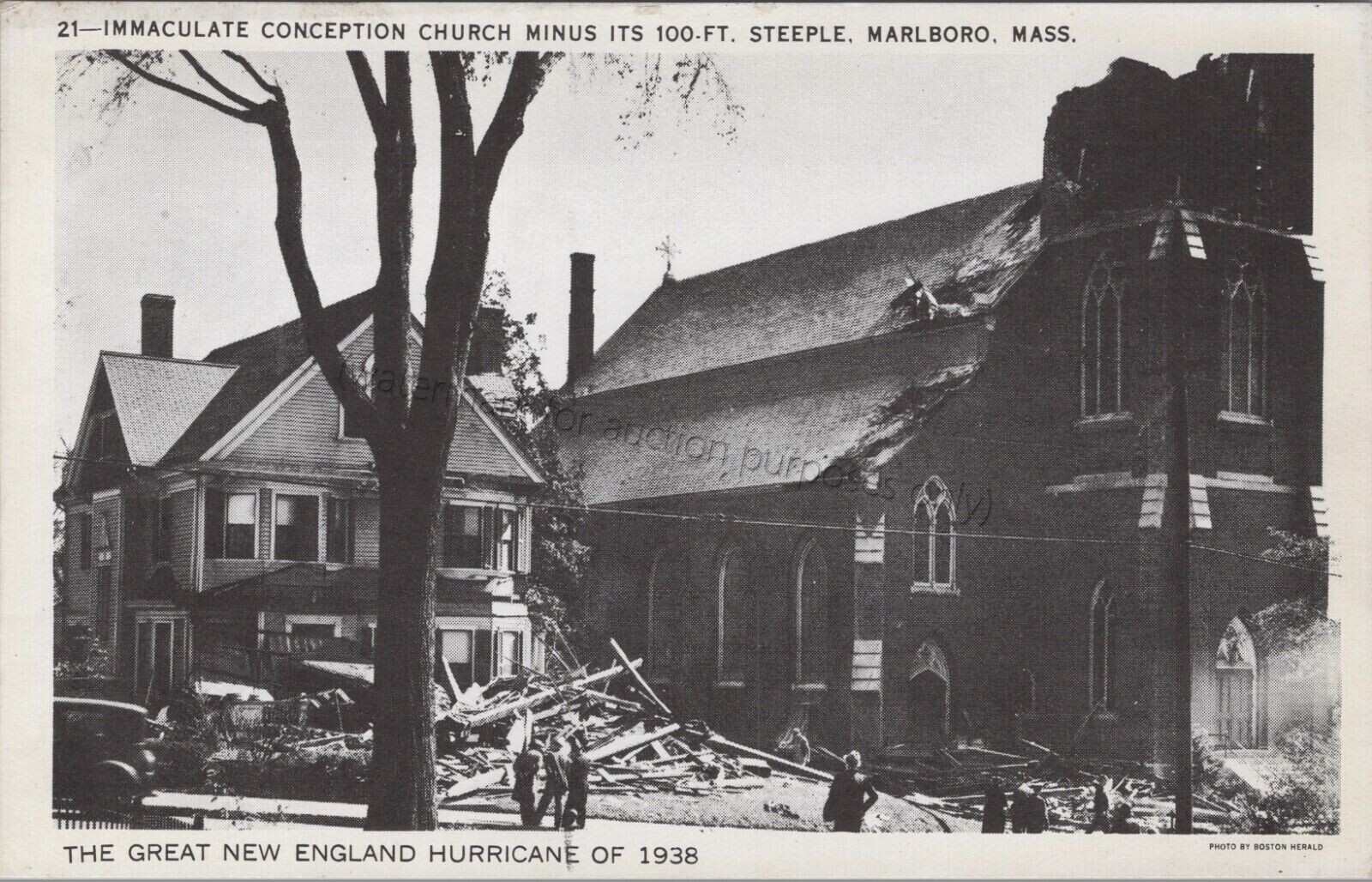 Marlboro, MA: 1938 Hurricane, Church + Fallen Steeple - Massachusetts Postcard