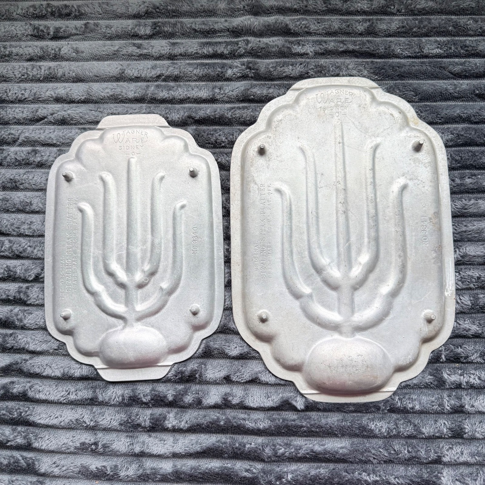 Vintage Wagner Ware Sizzling Steak Platters Lot of 2 Hammered Aluminum Copy