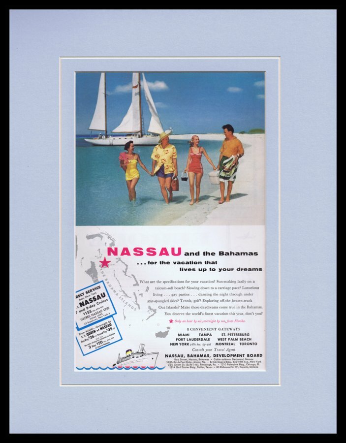 1960s Nassau Bahamas Tourism Framed 11x14 ORIGINAL Vintage Advertisement 1960s Nassau Bahamas Tourism Framed 11x14 ORIGINAL Vintage Advertisement