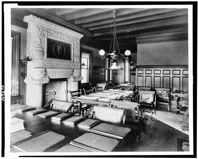 Photo:North Easton Massachusetts Reading Room Library Fireplace ca 1905